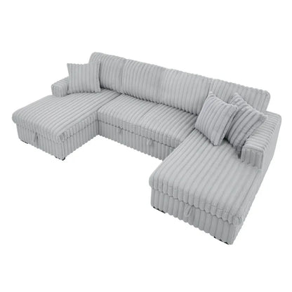 U-chair, 122-in-2 pull-out bed, living room with double storage sectional plush corduroy sofa