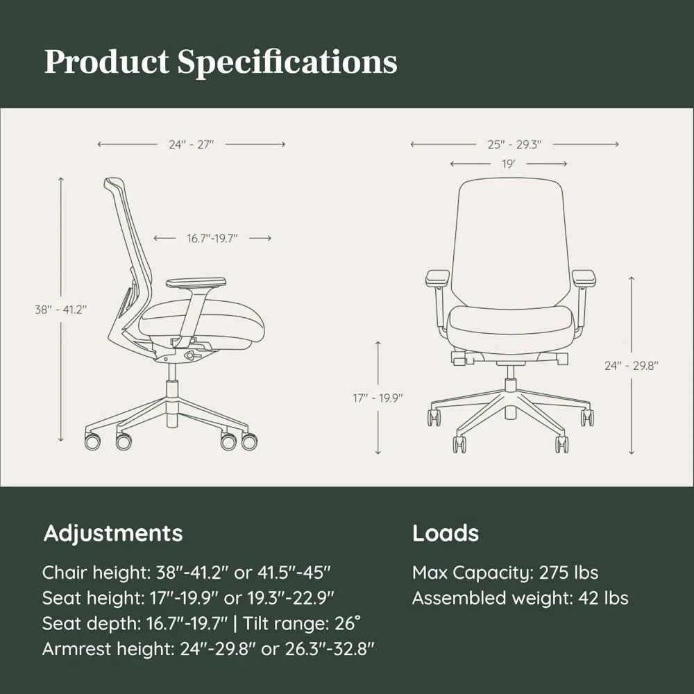 Ergonomic Chair Pro - Mesh Office Chair with 14 Points of Adjustment- Height, Depth & Tilt Adjustable - 5D Armrests-Forward Tilt