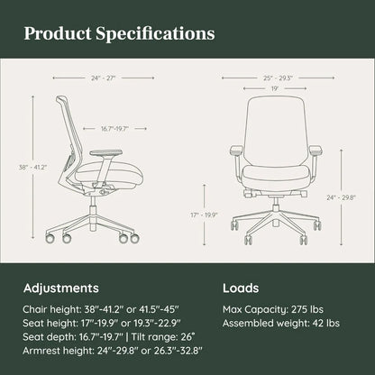 Ergonomic Chair Pro - Mesh Office Chair with 14 Points of Adjustment- Height, Depth & Tilt Adjustable - 5D Armrests-Forward Tilt