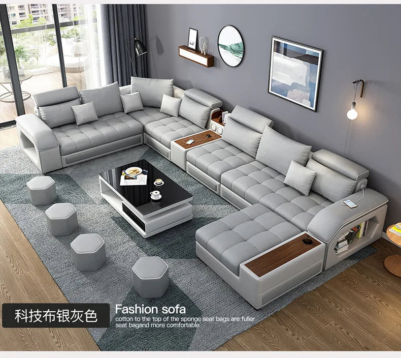 Modern 5 6 7 8-Seater Fabric Sofas Sectional Set for Living Room Hotel Furniture with Sponge Filling