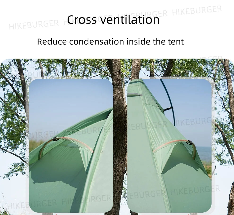 2 Person Ultralight Backpacking Tent 1.69kg 5000mm Waterproof 10D Nylon Triple Cross Pole Tent for Camping Hiking Trekking