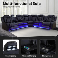 Recliner Leather Sofa Sectional Couches with LED Light for Living Room, Reclining Corner Sectional Sofa with Storage