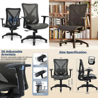 Adjustable Ergonomic Office Chair with Mesh Seat, Lumbar Support, 3D Armrests, and Tilt Mechanism