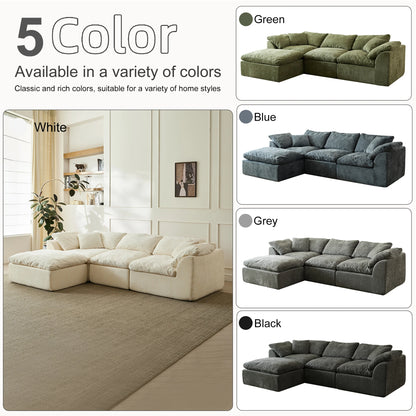 109" Modern Cloud L-Shaped 3-Seater Oversized Deep Seat Chenille Fabric Sofa White Modular Sectional with Ottoman