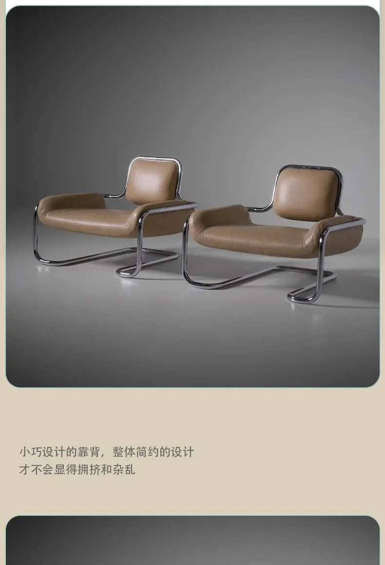 Nordic hardware leather bending chair simple living room balcony back chair