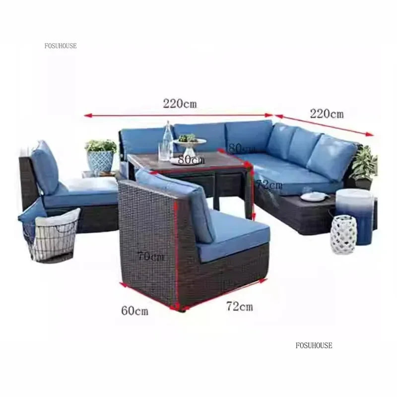 American Modern Courtyard Furniture Leisure Rattan Sofa Chairs Outdoor Country Corner Garden Sofas Patio Furniture Set a
