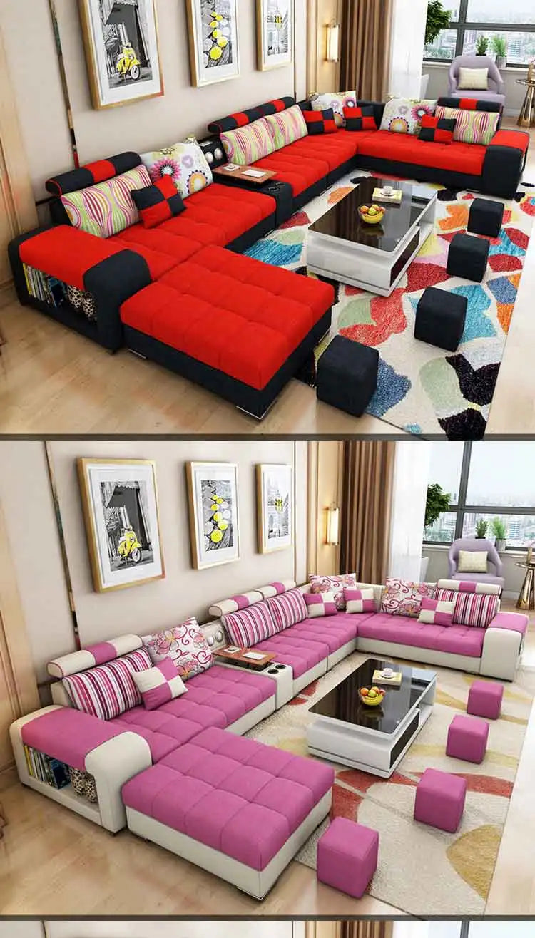Modern Fabric Sofa Set Furniture Living Room Sofa Set with USB and Stools U Shape Cloth Couch Sofas for Home Furniture 1903