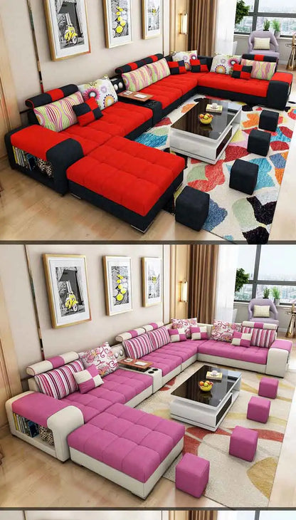 Modern Fabric Sofa Set Furniture Living Room Sofa Set with USB and Stools U Shape Cloth Couch Sofas for Home Furniture 1903