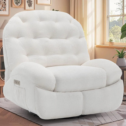 Oversized Swivel Recliner Chair, Comfortable Soft Shell Shaped Recliner with  Ports and Storage for Living Room