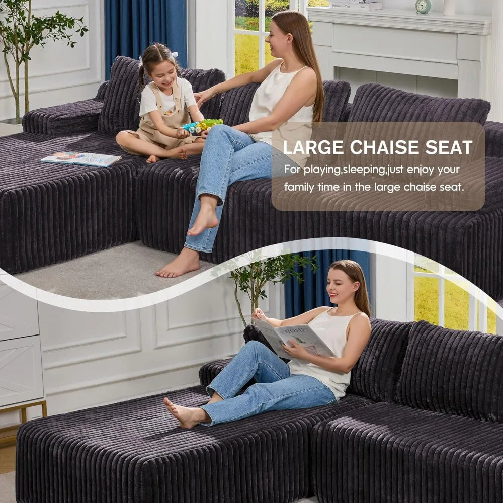 Sectional Sofa Couch, L-Shape Couch 3 Seater Couches for Living Room, Cloud Couch with Oversized Chaise