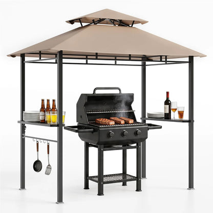 Outdoor BBQ Grill Gazebo 8x5 FT, Double Roof Vented Patio Canopy Tent With 2 Side Shelves For Backyard Cooking