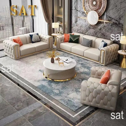 / Modern New Design Luxury Couch With Brass Legs Plush Leather Sofa Living Room Furniture
