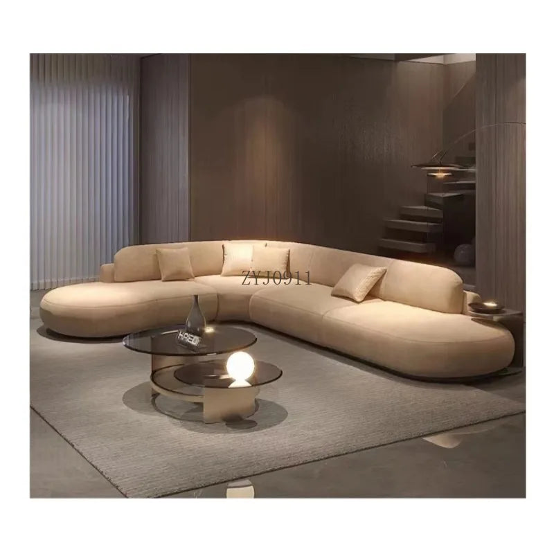 Nordic simple fabric curved corner multi-person living room beauty salon hotel reception sofa