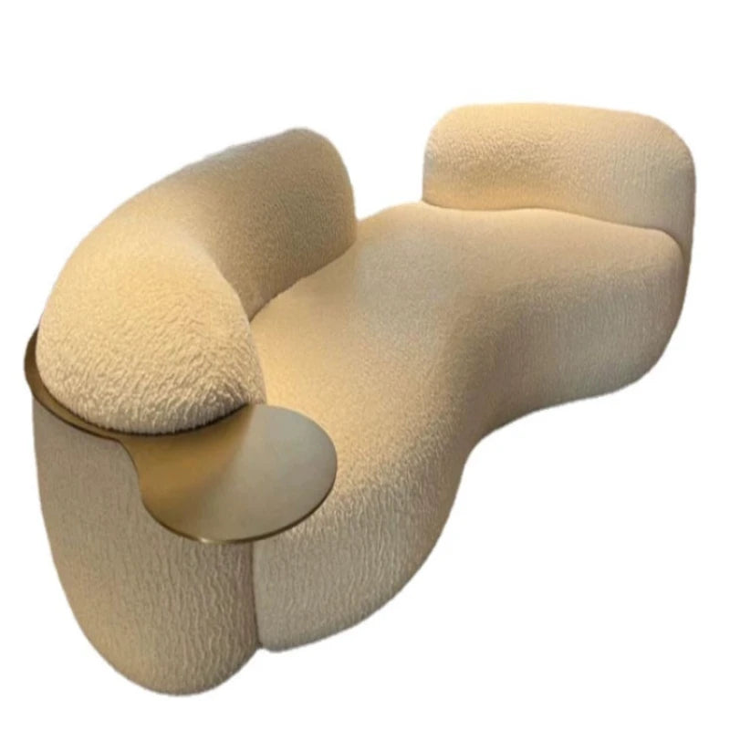 Cream wind creative curved sofa light luxury Italian minimalist pea small apartment guest leisure lamb wool fabric sofa