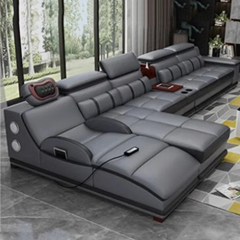 Massage Modern Leather Sofa Luxury Multi Functional Italian Recliner Sofa Couch Puffs Divano Da Soggiorno Living Room Furniture