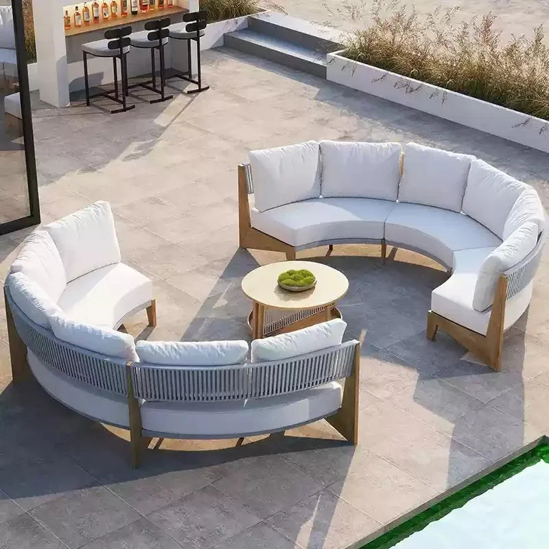 Outdoor teak rattan sofa, outdoor courtyard balcony furniture, garden waterproof and sun protection design