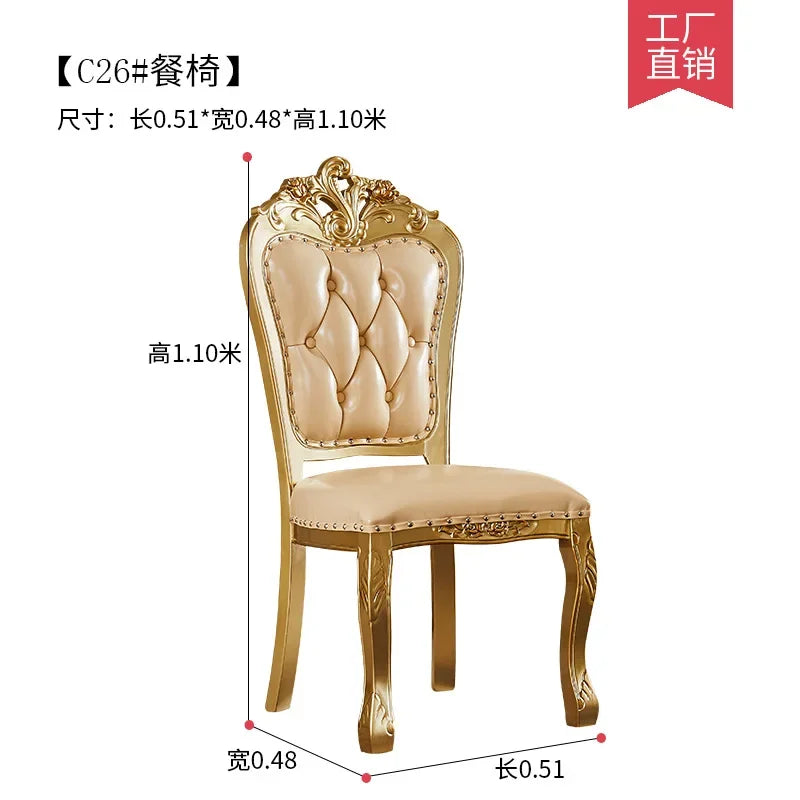 A07 European dining table and chair combination glass surface classical luxury solid wood carving flower round table with turnta