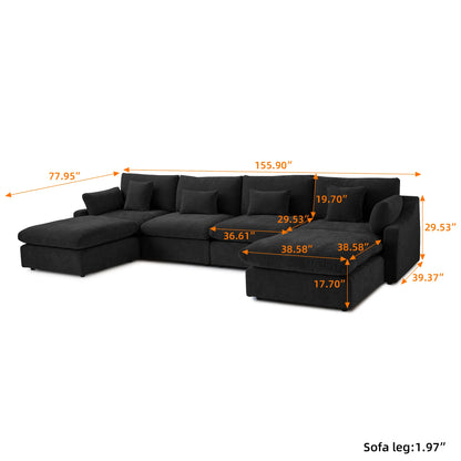 Modular Sectional Sofa for Living Room 160" Cloud Couch Down Filled U Shaped Couch with Ottoman Modern 6 Seater Convertible Sofa