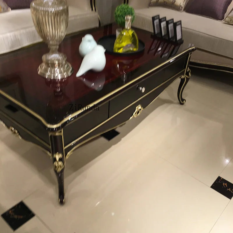 Living room coffee table Luxury solid wood carved living room coffee table side table Ebony color complete furniture