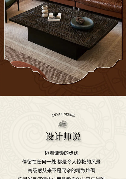 Retro coffee table light luxury high sense solid wood carving flower home living room minimalist high-end designer