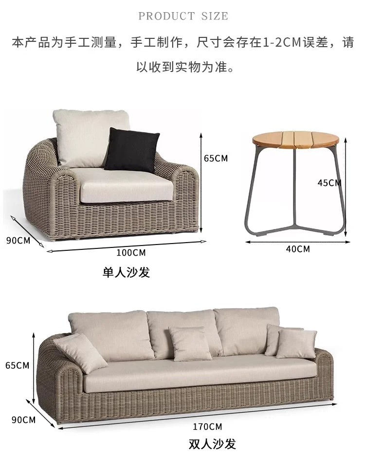 Leisure Rattan Outdoor Sofas Modern Courtyard Terrace Balcony Garden Sofas Accent Banquet Furniture Muebles Jardin Lshysf