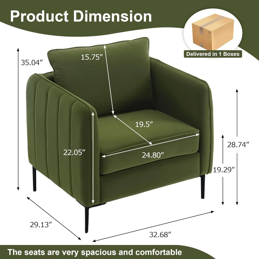 Velvet Accent Chairs Set of 2, Modern Upholstered Accent Chair Comfy Velvet Armchair with Thick Cushion and Wood Frame