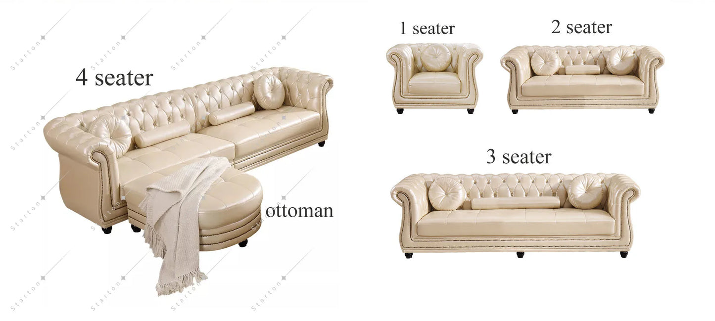 Modern Home Furniture Genuine Leather L-Shaped Sectional Corner Sofa Set Wood Legs with Sponge Filling for Living Room Villa
