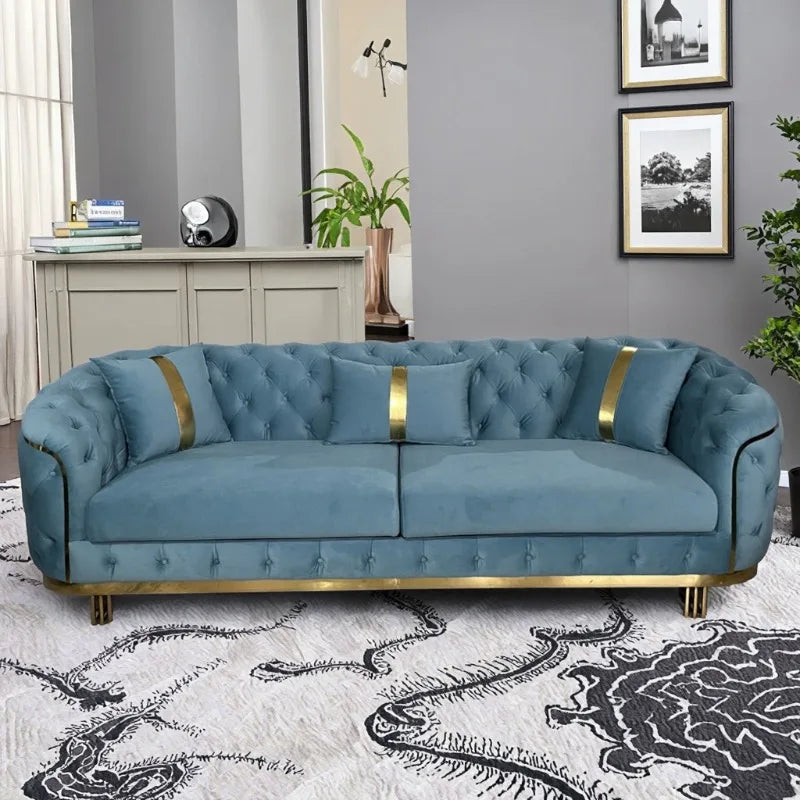 American fabric sofa, Italian minimalist designer, living room straight , velvet, European buckle home sofa