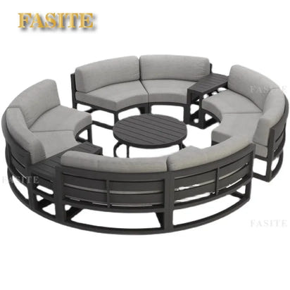 Nordic outdoor sofa coffee table combination simple courtyard waterproof sunscreen circular arc furniture