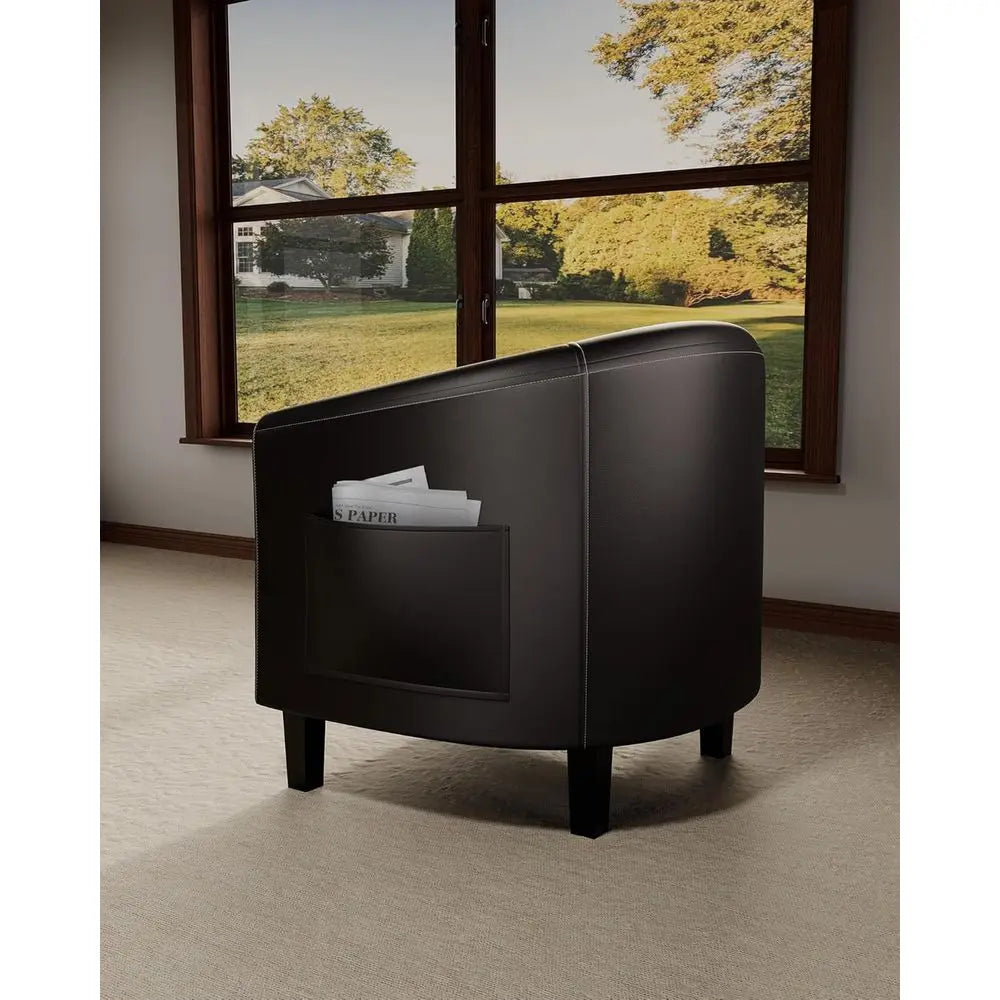 Leather-Clad Club Chairs with Padded Seats for Living Rooms, Bedrooms, and Waiting Areas in Black