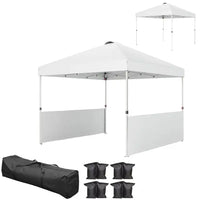 White 10'x10' Pop Up Tent UV50 Sun Protection 2 Half Sidewalls Gazebo with Wheeled Carry Bag Outdoor Use