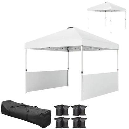 White 10'x10' Pop Up Tent UV50 Sun Protection 2 Half Sidewalls Gazebo with Wheeled Carry Bag Outdoor Use