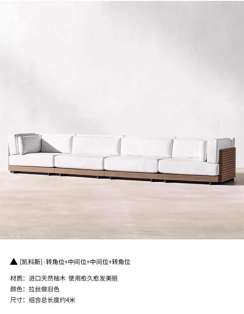 Outdoor Sofa Solid Wood Teak Rain proof and Sunscreen Courtyard Villa Outdoor Balcony Garden Soft Decoration Furniture