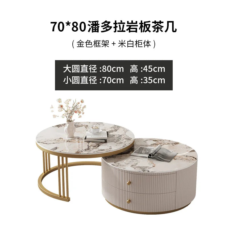 Rock slab round coffee table combination light luxury modern simple living room household small apartment