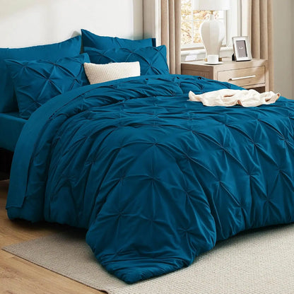 King Size Comforter Set Teal Bed in a Bag King Size 7 Pieces GentleSoft™ Pintuck Bed Set Gift for Family Pinch Pleat Teal Comfor