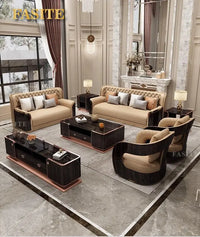 Italian light luxury leather sofa modern high-end straight row villa large flat floor