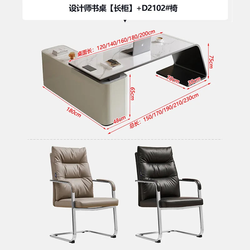 High end light luxury stone table, high-end office desk and chair combination, home L-shaped computer, high-end medical beauty