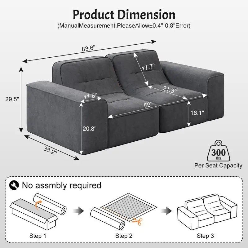 Modern Sparkling Chenille Fabric 83.6 Inch Modular 3-Seater Sectional Sofa Tufted Design Deep Seat Couch Ideal Divano Soggiorno