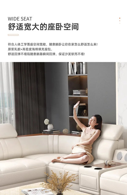Simple modern leather sofa first layer cowhide living room large corner full set of light luxury leather sofa combination