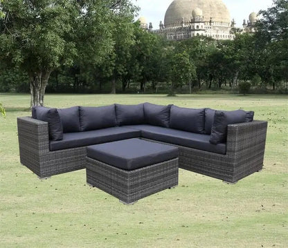Weather-Resistant Outdoor Aluminum Wood Sofa Set Rattan Furniture for Farmhouse Courtyard Living Room Hotel Outdoor Conversation