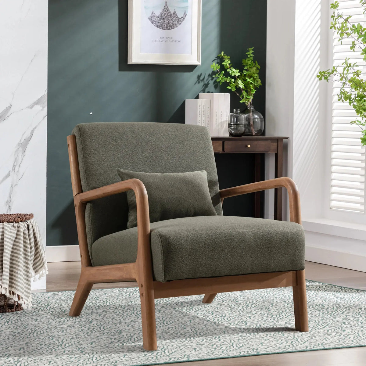 29*33*26 Inch Solid Color Solid Wood Living Room Chair 105° Backrest Non-Slip Casual Bedroom Chair With Pillow