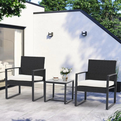 3 Pieces Patio Furniture Set, Outdoor Wicker Bistro Set, Modern Rattan Conversation Furniture with 2 Chairs and Tempered