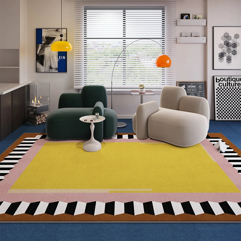 VIKAMA Blue Striped Living Room Rug Light Luxury Sofa Coffee Table Mat Retro Bedroom Lounge Large Area Carpet Home Decor