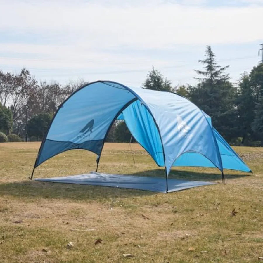 Beach Tent - Beach Shade Canopy Compact Fold 16.9x3.9″ Own Patent 360° Ventilation Large Side Storage Pocket UV Protection Port