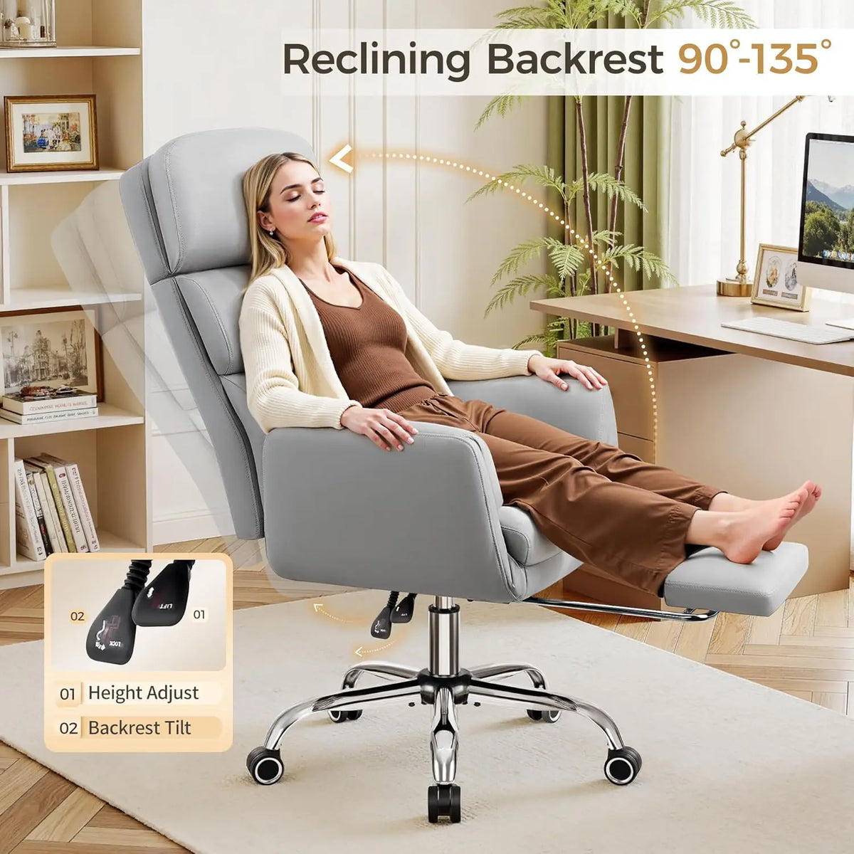Big and Tall Office Chair 500LBS, Ergonomic High Back Leather Executive Chair, Reclining Swivel with Adjustable, Customized