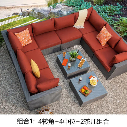 Terrace Modern Garden Sofas Outdoor Combination Courtyard Nordic Garden Sofas Waterproof Pe Rattan Furniture Sofá Jardín MHHYSF