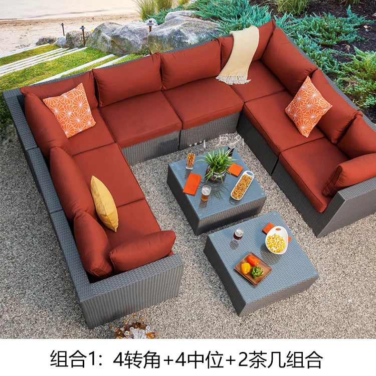 Terrace Modern Garden Sofas Outdoor Combination Courtyard Nordic Garden Sofas Waterproof Pe Rattan Furniture Sofá Jardín MHHYSF