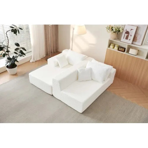 White cloud shaped sofa with L-shaped lounge chair, modern modular sofa with deep seat, suitable for living room, bedroom