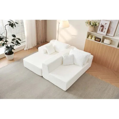 White cloud shaped sofa with L-shaped lounge chair, modern modular sofa with deep seat, suitable for living room, bedroom