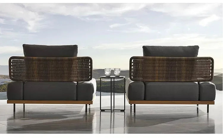 Nordic Solid Wood Sofa Chair Leisure Patio Living Room Furniture Villa Luxury Sofa Combination Garden Furniture Sets Rattan